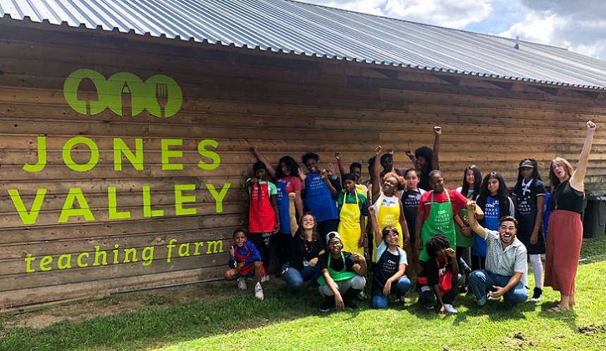 Jones Valley Teaching Farm Youth apprentices pose for a photo at the Jones Valley Teaching Farm in Birmingham, Alabama.