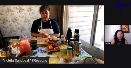 A woman teaches a virtual cooking class on YouTube.