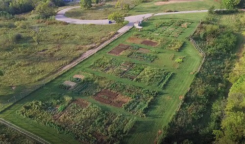 An aerial view of KCCG's Eastwood Hills Community Garden.