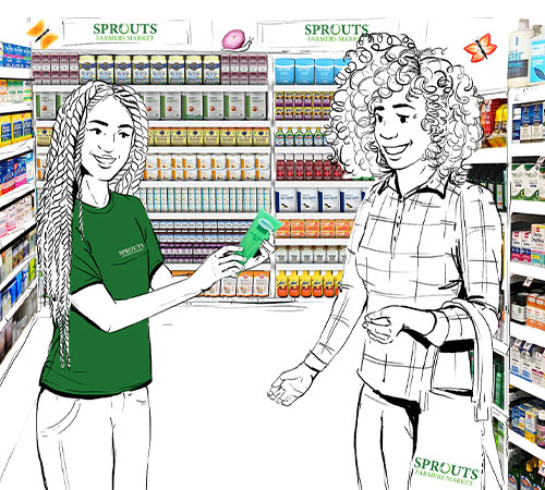 Sprouts team member handing a product to a customer.